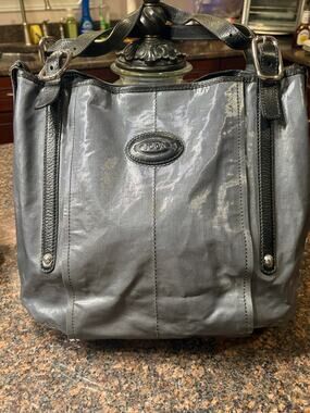 Tod's G-Line Easy Sacca Gray Coated Canvas Tote Leather Trim Made in Italy